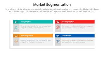 market segmentation framework analysis infographic 4 point stage template with rectangle box table header matrix structure for slide presentation vector