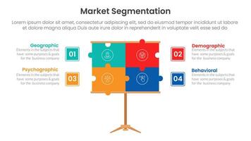 market segmentation framework analysis infographic 4 point stage template with puzzle jigsaw presentation board for slide presentation vector