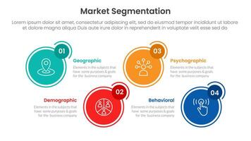 market segmentation framework analysis infographic 4 point stage template with circle outline and badge up and down for slide presentation vector