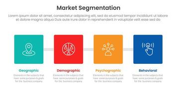 market segmentation framework analysis infographic 4 point stage template with square box with horizontal direction for slide presentation vector