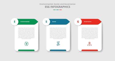 ESG sustainability concept for infographic with drop shadow style with table box container with circle and arrow direction with 3 point list information vector