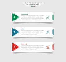 ESG sustainability concept for infographic with drop shadow style with round rectangle box with arrow edge stacked list with 3 point list information vector