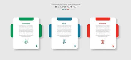 ESG sustainability concept for infographic with drop shadow style with round box with creative header and box behind with 3 point list information vector
