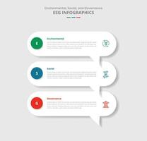 ESG sustainability concept for infographic with drop shadow style with round rectangle discussion commentary box stacked list with 3 point list information vector