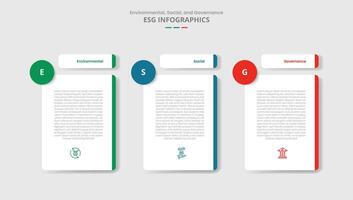 ESG sustainability concept for infographic with drop shadow style with table separated header with circle badge with 3 point list information vector