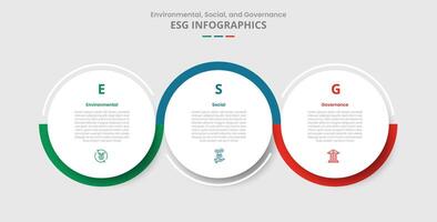 ESG sustainability concept for infographic with drop shadow style with big circle and outline wobble line up and down with 3 point list information vector