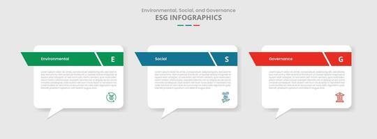 ESG sustainability concept for infographic with drop shadow style with callout discussion box with sharp header with 3 point list information vector