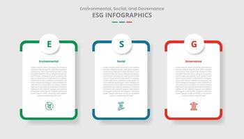 ESG sustainability concept for infographic with drop shadow style with round vertical box with circle badge top with 3 point list information vector