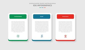 ESG sustainability concept for infographic with drop shadow style with simple round box table with round rectangle header with 3 point list information vector