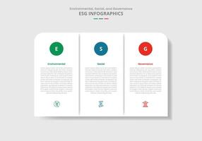 ESG sustainability concept for infographic with drop shadow style with round box unite with circle badge on top with 3 point list information vector