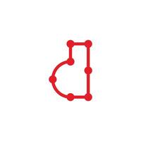 letter d red dots linked lines logo vector