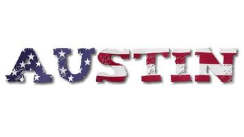 Austin Text with USA Flag Waving Inside. Seamless Loop Animation on Transparent Background. video