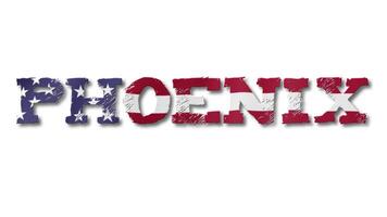 Phoenix Text with USA Flag Waving Inside. Seamless Loop Animation on Transparent Background. video