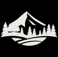 A mountain and trees with a lake in the background vector