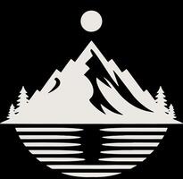 A mountain and lake with a moon in the background vector