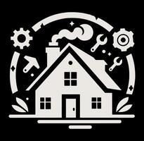 A house with tools and a clock in the middle vector