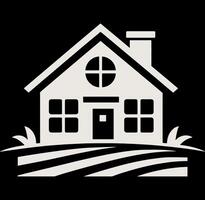 A house icon illustration with a black background vector