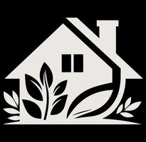 A house with leaves and a tree in the background vector