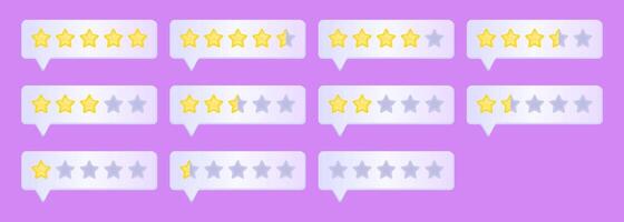 Star rating with light 3D effect, user rank with grey gradient form, feedback and customer review set in bubble style. Customer service signs for a website and app vector