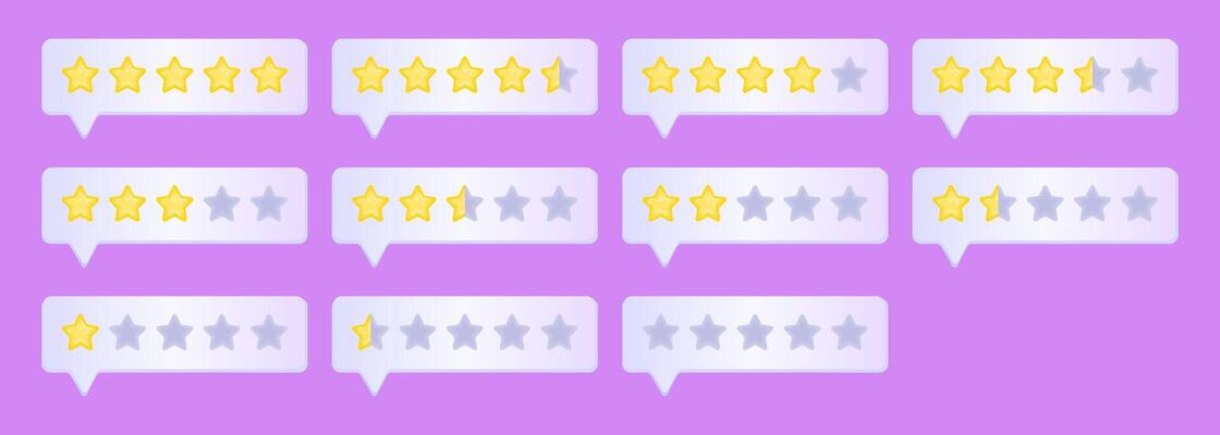 Star rating with light 3D effect, user rank with grey gradient form, feedback and customer review set in bubble style. Customer service signs for a website and app