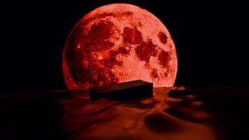 Red Moon and Container Floating on the Sea video