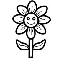 a black and white drawing of a flower with a smiley face vector