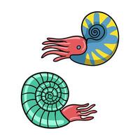 two nautiluses with spiral shells and tentacles isolated illustration. Perfect for marine biology themes, ocean education, and aquatic design projects vector
