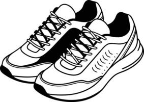 Pair of black and white sneakers, perfect for running and everyday use.Shoes line art,Sneakers shoes vector