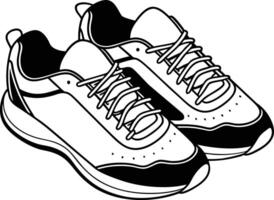 Pair of black and white sneakers, perfect for running and everyday use vector