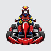 Go-Kart red color sports automotive isolated with man driver on a light background for poster, t-shirt print, business element, social media content, blog, sticker, vlog, and card vector