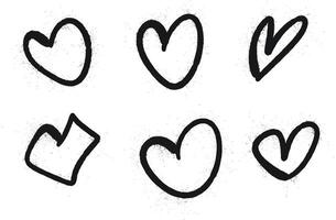 Hand-Drawn Black and White Sketch of Six Heart Variations vector