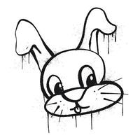 Black and White Graffiti Illustration of a Rabbit Head with Dripping Lines vector