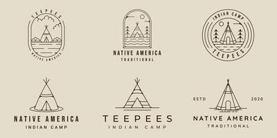 set of teepees indian line art logo simple minimalist illustration template icon graphic design. bundle collection of various traditional indian camp sign or symbol for wanderlust concept vector