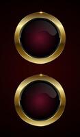 Two red luxury button and banner concept design and premium red button, a Luxury button with a deep maroon center, encased in a shining gold button vector