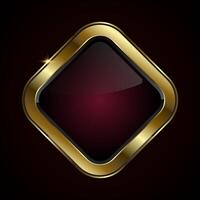 A diamond-shaped button with a rich, glossy black center framed by a brilliant gold border and a sparkle accent, illustration vector