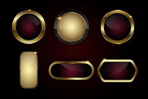 Set of different button shapes in Luxury , illustration design, Group of dark gradient red gold premium element, shape, icon, and luxury button web concepts vector