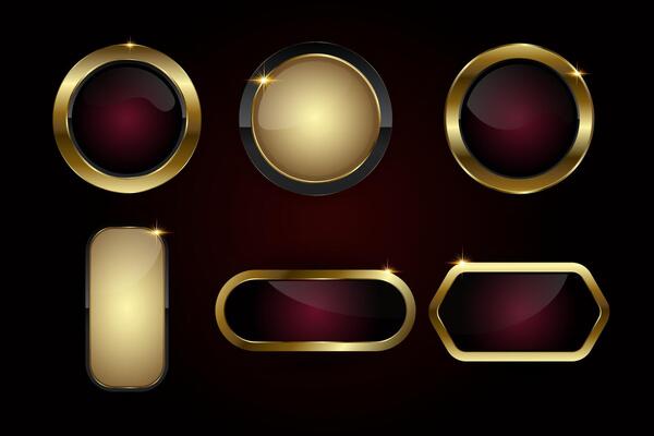 Set of different button shapes in Luxury , illustration design, Group of dark gradient red gold premium element, shape, icon, and luxury button web concepts