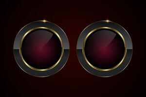 Group of two luxury button in dark red color symbol and elegant style , a sleek black and gold circular button with a glossy maroon center illustration vector