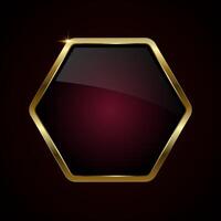 The premium gold hexagon button used for web UX, UI design. A Luxury Hexagon shape with gold stoked on dark red background vector