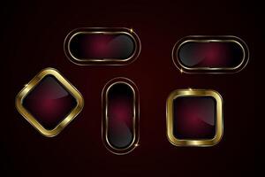 A groups of diferrent special shapes buttons design with diamond-shaped button with a rich, glossy black center framed by a brilliant gold border vectors