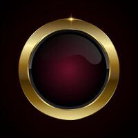A premium button design, a Luxury button with a deep maroon center, encased in a shining gold rim. 3D realistic shiny symbol, illustration vector