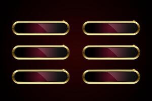 Collection of Red luxury Oval buttons on dark red background. Set of premium oval shapes with gold frame stoked for web element, symbols vector