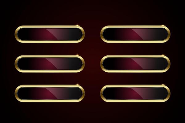 Collection of Red luxury Oval buttons on dark red background. Set of premium oval shapes with gold frame stoked for web element, symbols