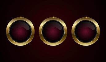 Group of luxury buttons, banners and premium red button in design, a Luxury button with a deep maroon center, encased in a shining gold button vector