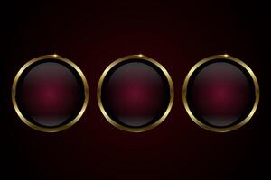 Group of Red luxury Circle buttons design on dark red background. Three Premium red circle button, element, web UI, symbol, and 3d round black glossy button vector