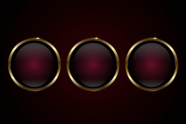 Group of Red luxury Circle buttons design on dark red background. Three Premium red circle button, element, web UI, symbol, and 3d round black glossy button