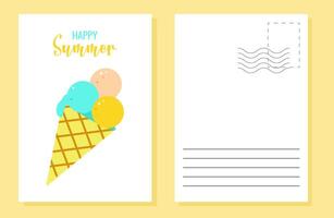 Hello summer color postcard design template layout. Colored ice cream in cone. illustration. vector