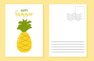 Hello summer color postcard design template layout. Juicy pineapple. illustration. vector