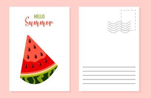 Hello summer color postcard design template layout. Slice watermelon. illustration. vector