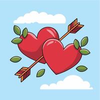 Two hearts with arrows and leaves on a blue background vector
